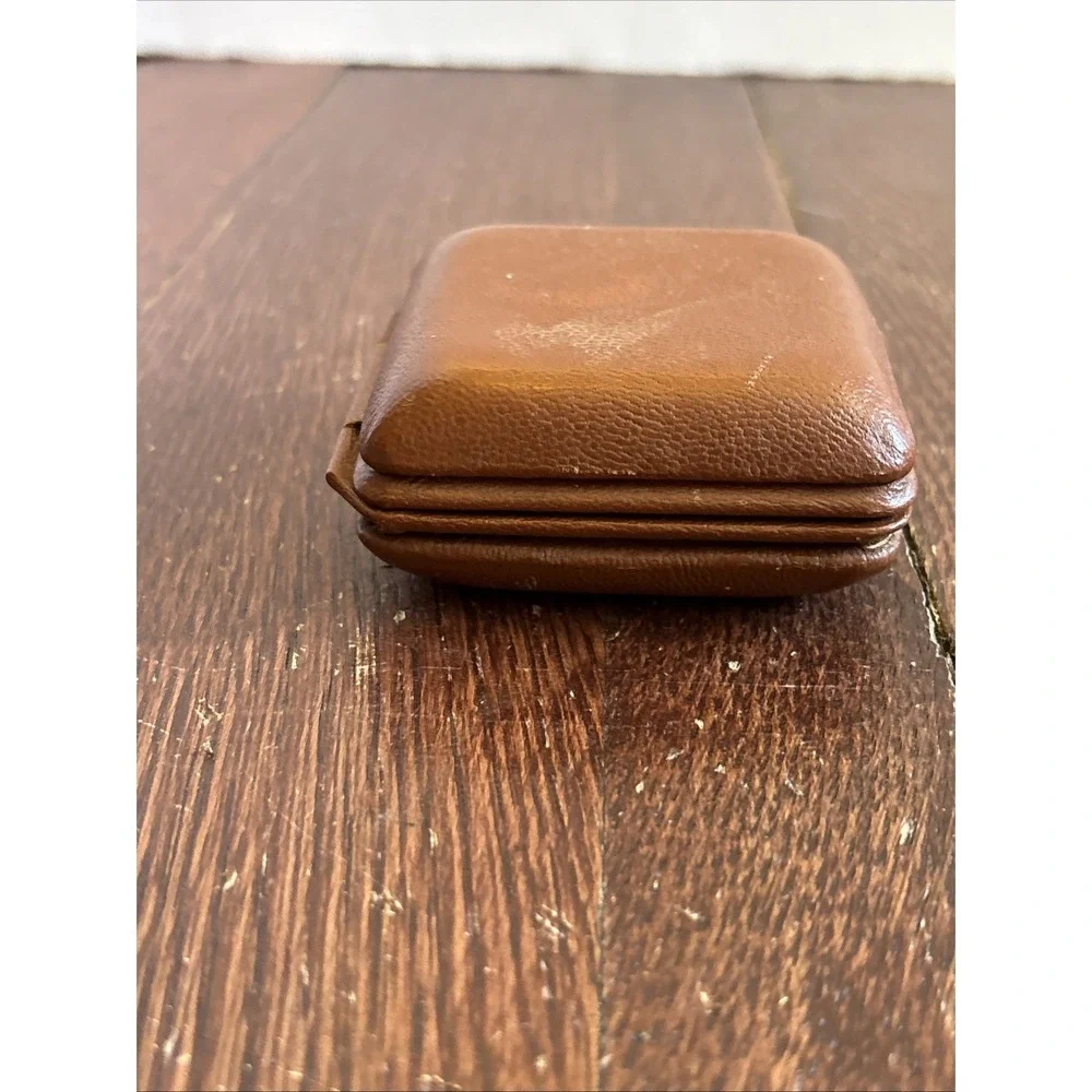 Vintage Travel ALARM CLOCK Heco German Brown Leather 8 days Pocket 1960s